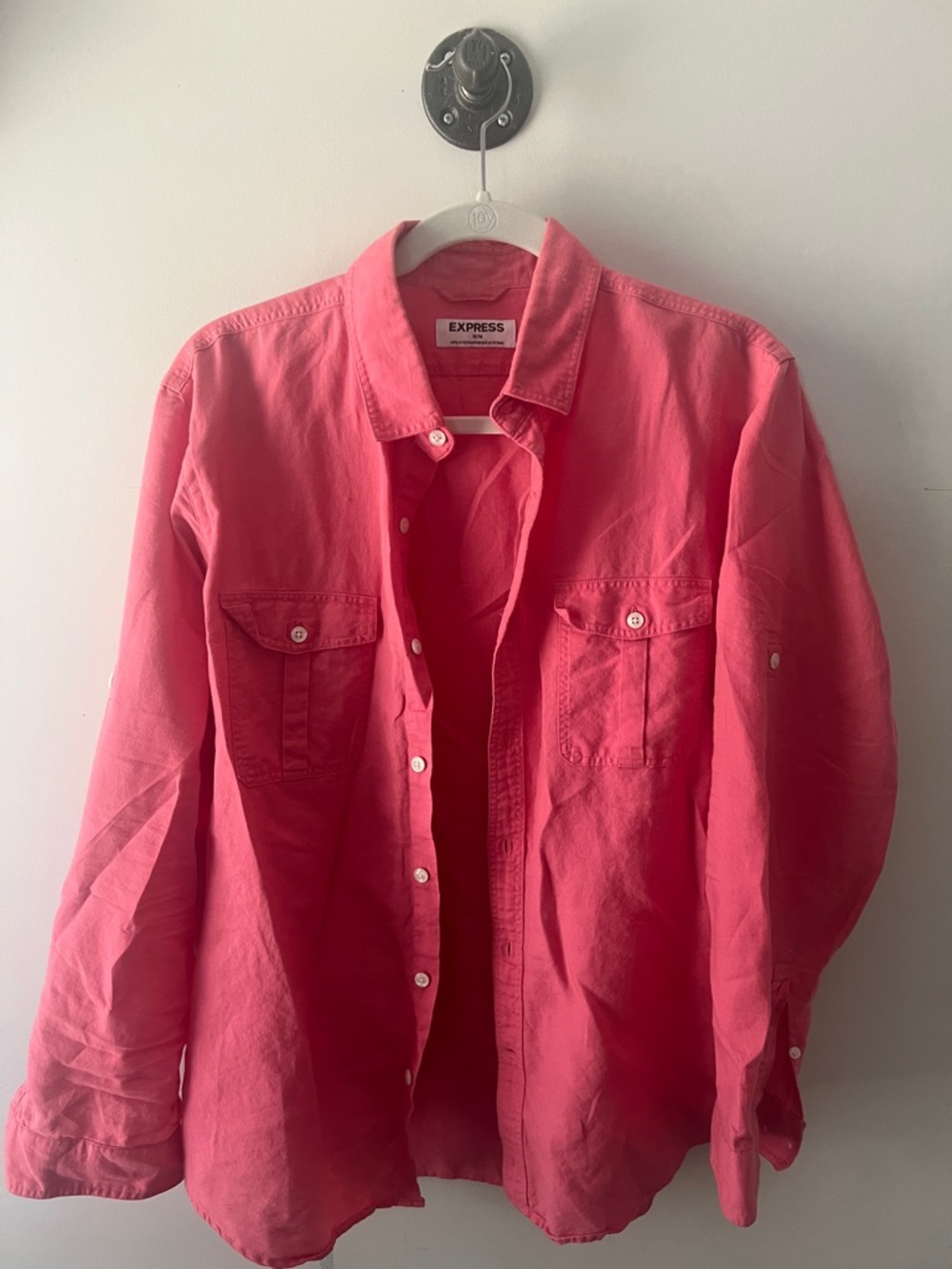 Express Men's Button-Up Shirt Coral Pink